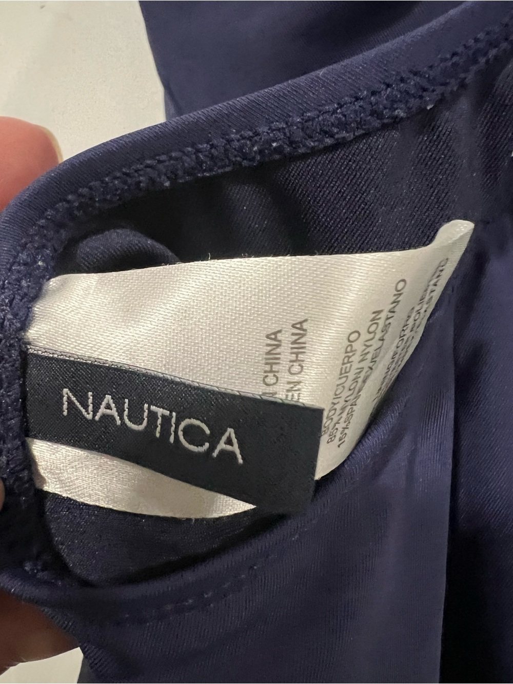 Nautica Navy One-Piece Swimsuit with White Logo and Striped Shoulder Straps - Picture 7 of 7